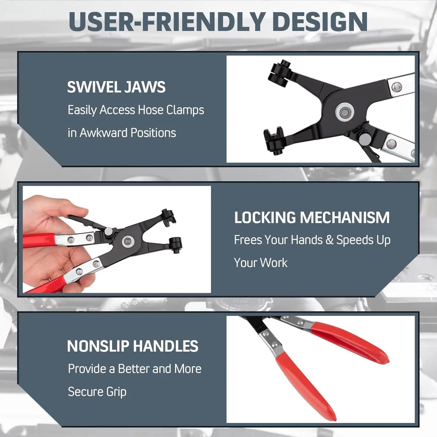 Long Reach Hose Clamp Pliers Set - Automotive Tool for Fuel, Oil, Coolant, Radiator & Water Hoses
