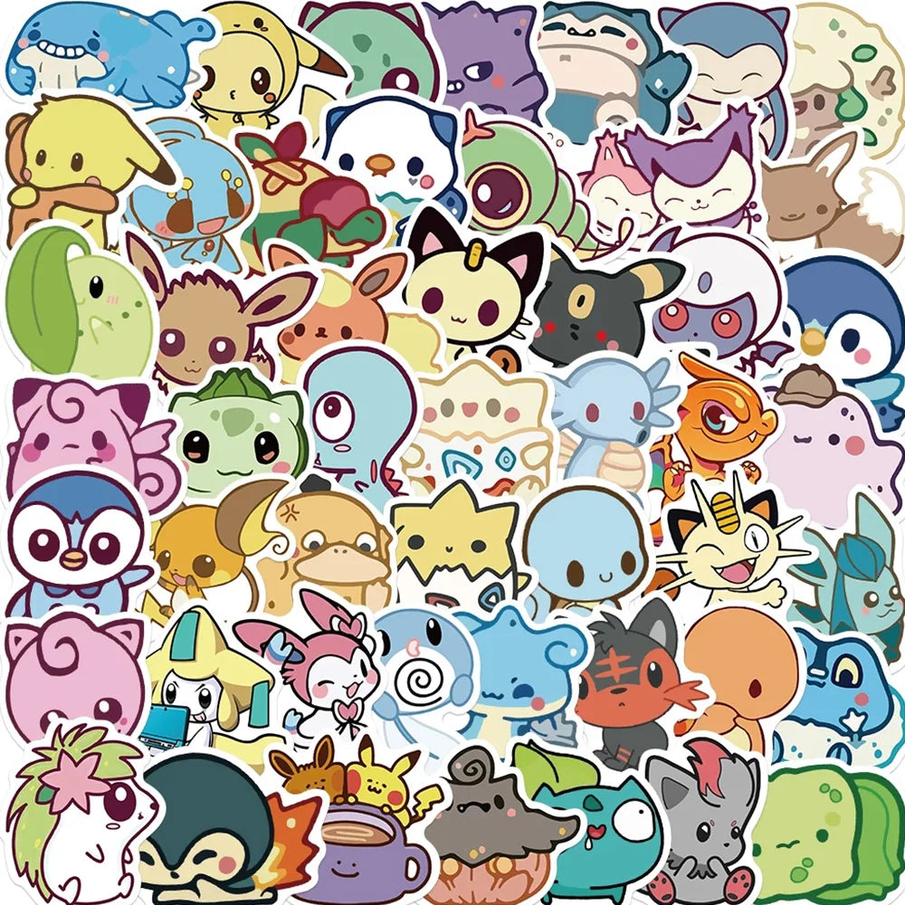 10/30/50-Piece Kawaii Pokémon Sticker Set - Pikachu & Bulbasaur Cartoon Decals for Phones, Diaries & Luggage
