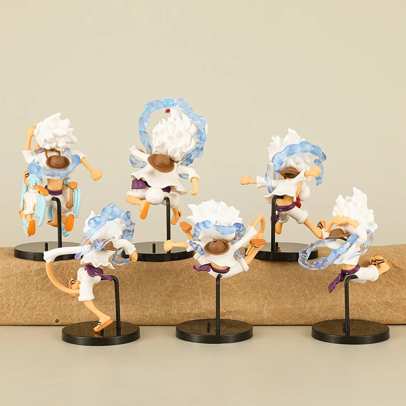 5PCS One Piece Figure Set – Gear 5 Nika Luffy Sun God PVC Anime Figurines, Q Version Cartoon Collection Dolls & Gifts