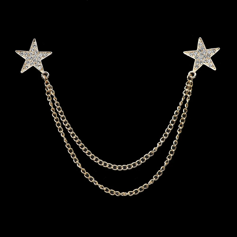 Fashion Gentleman Tassel Brooch – Men’s Suit & Shirt Lapel Pin with Chain, Pearl & Star for Wedding or Party