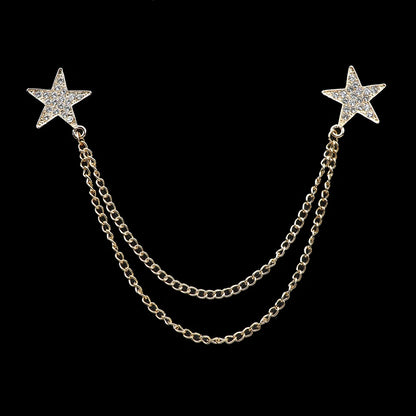 Fashion Gentleman Tassel Brooch – Men’s Suit & Shirt Lapel Pin with Chain, Pearl & Star for Wedding or Party