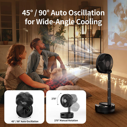 Socool 20000mAh Portable Folding Fan - Rechargeable 8-Speed Oscillating Floor & Desk Fan with Remote Control