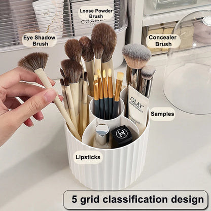 360° Rotating Makeup Brush Holder with Lid – Organizer for Vanity, Desktop, Countertop & Dresser Table