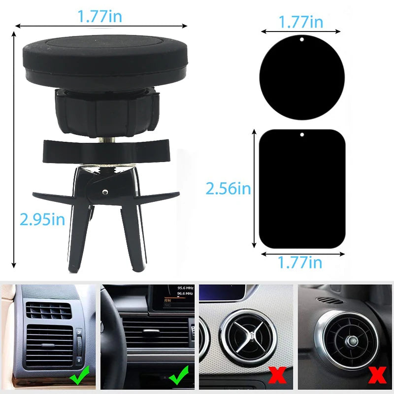 Magnetic Car Phone Holder - 360° Rotating Air Vent Mount for iPhone Samsung Xiaomi Smartphones