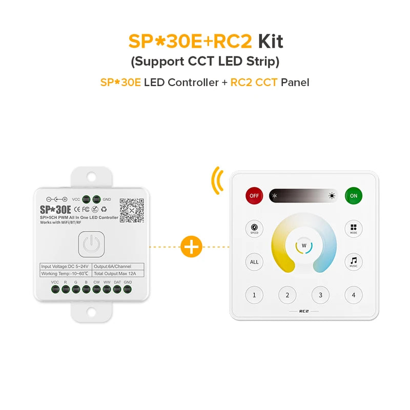 SP530E/SP630E All-in-One WiFi LED Controller, 5CH PWM SPI Pixel LED Strip Control, Compatible with WS2811 WS2812B SK6812 FCOB, Alexa & Google Home Support, Bluetooth Smart Lighting Module