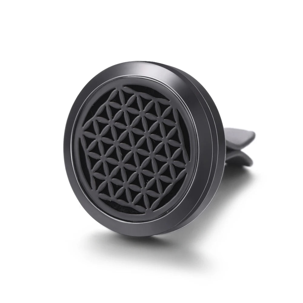 All-Black Tree of Life Car Air Freshener – Stainless Steel Aromatherapy Essential Oil Diffuser Locket Pendant