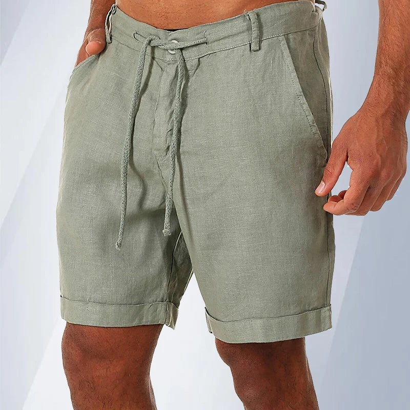 Men's Summer Linen Cotton Shorts - Loose Solid Cargo Beach & Casual Leisure Shorts