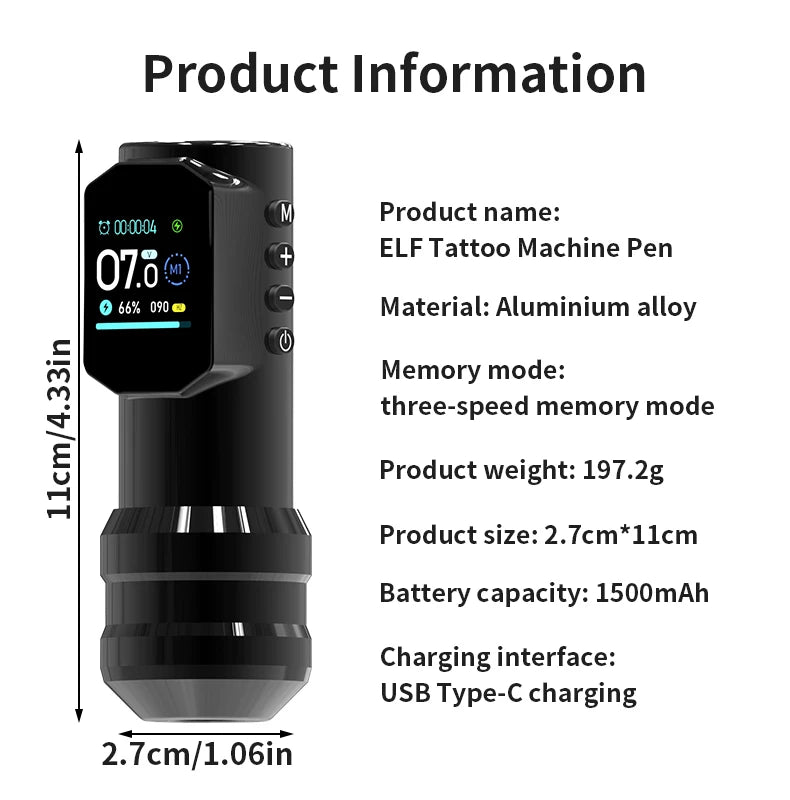 YILONG Wireless Tattoo Pen — Large Color Screen Digital Display | Permanent Makeup Tattoo Machine with 1500mAh Power Tattoo Gun