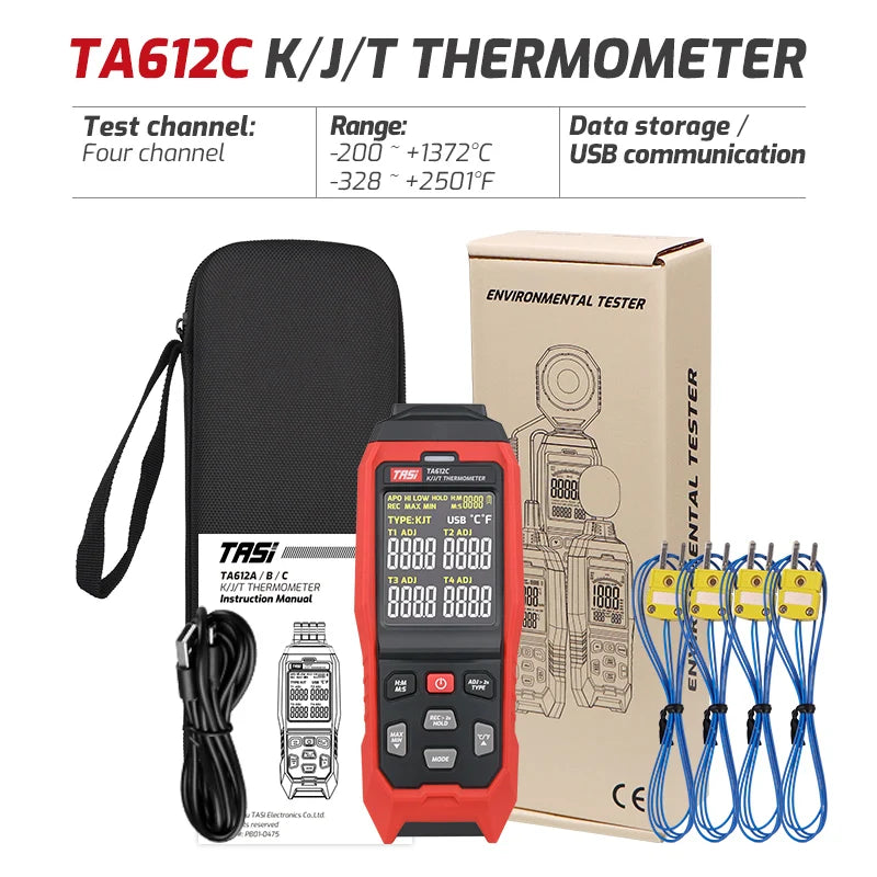 4-Channel Thermocouple Thermometer - High-Precision USB Data Logger with 5000 Records for HVAC & Appliance Repair