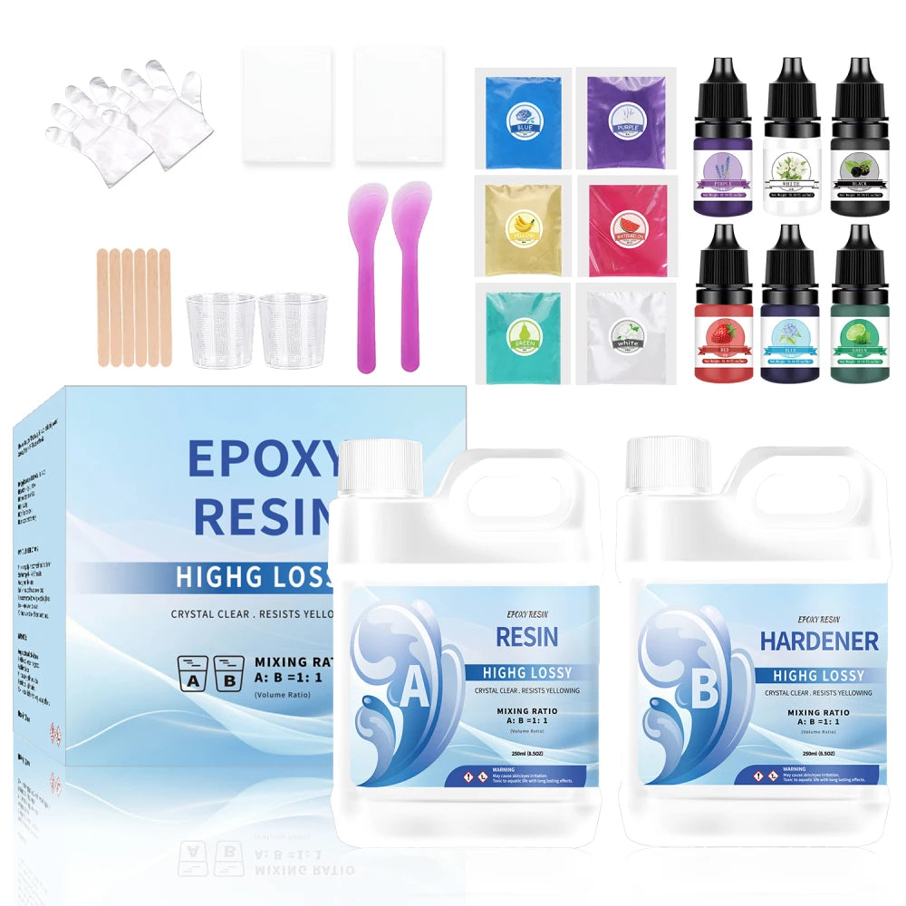 500/1000ml AB Epoxy Resin Glue Set – 1:1 High Adhesive Crystal Clear Resin for Jewelry Making & DIY Crafts