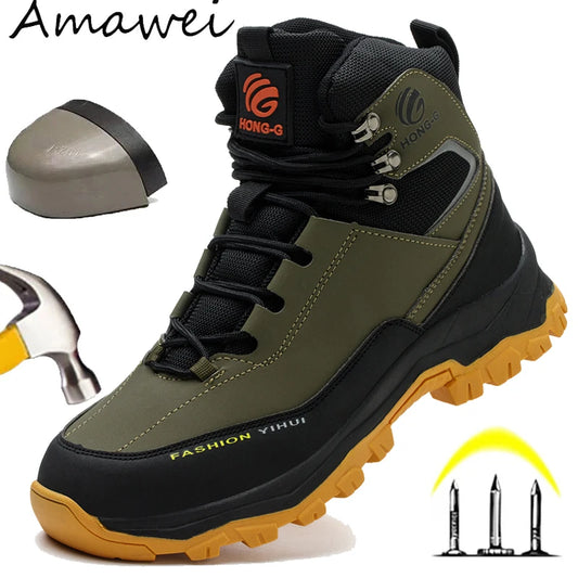 Rotary Buckle Men’s Work Boots – Steel Toe Safety Shoes, Anti-Smash & Puncture-Proof, Sizes 38-47