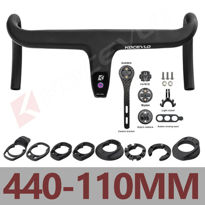 KOCEVLO Carbon Fiber Road Bike Handlebar - Integrated Internal Cable Routing Drop Bar with Computer Mount and Washers