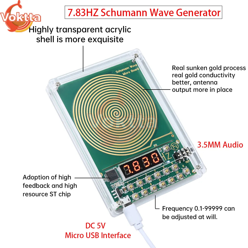 7.83Hz Schumann Wave Generator - Adjustable 0.01–100000Hz Sine Wave Resonator with 3.5mm Audio & USB Power