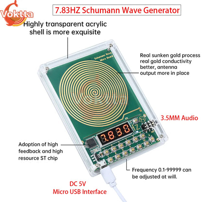 7.83Hz Schumann Wave Generator - Adjustable 0.01–100000Hz Sine Wave Resonator with 3.5mm Audio & USB Power