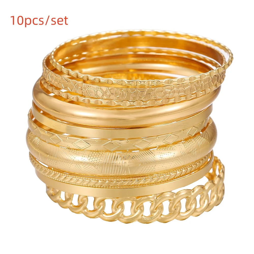 12Pcs Punk Curb Cuban Chain Bracelet Set for Women – Gold Miami Boho Thick Charm Bangles Fashion Jewelry
