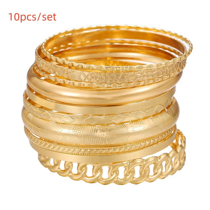 12Pcs Punk Curb Cuban Chain Bracelet Set for Women – Gold Miami Boho Thick Charm Bangles Fashion Jewelry