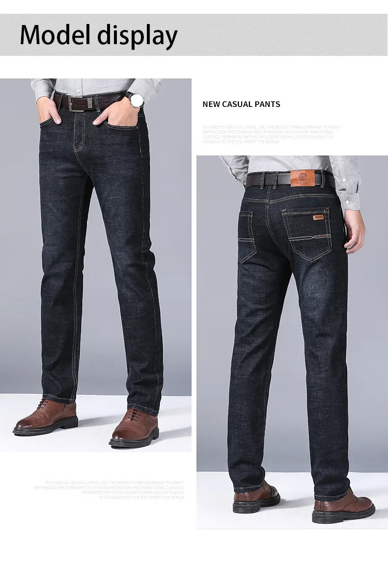 Men’s Classic Black Jeans — Soft Biker Denim Pants Jean Homme Pantalones Hombre Masculino Overalls, Sizes 32-38
