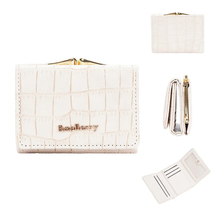 Baellerry Short Women’s Wallet — Crocodile Pattern Coin & Card Holder with Photo Slots, Hasp Purse for Girls