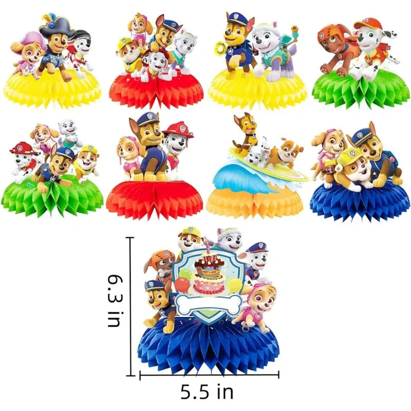9Pcs Paw Patrol Honeycomb Table Top Decorations – Jungle Birthday Party Decor Set for Kids & Baby Shower Supplies