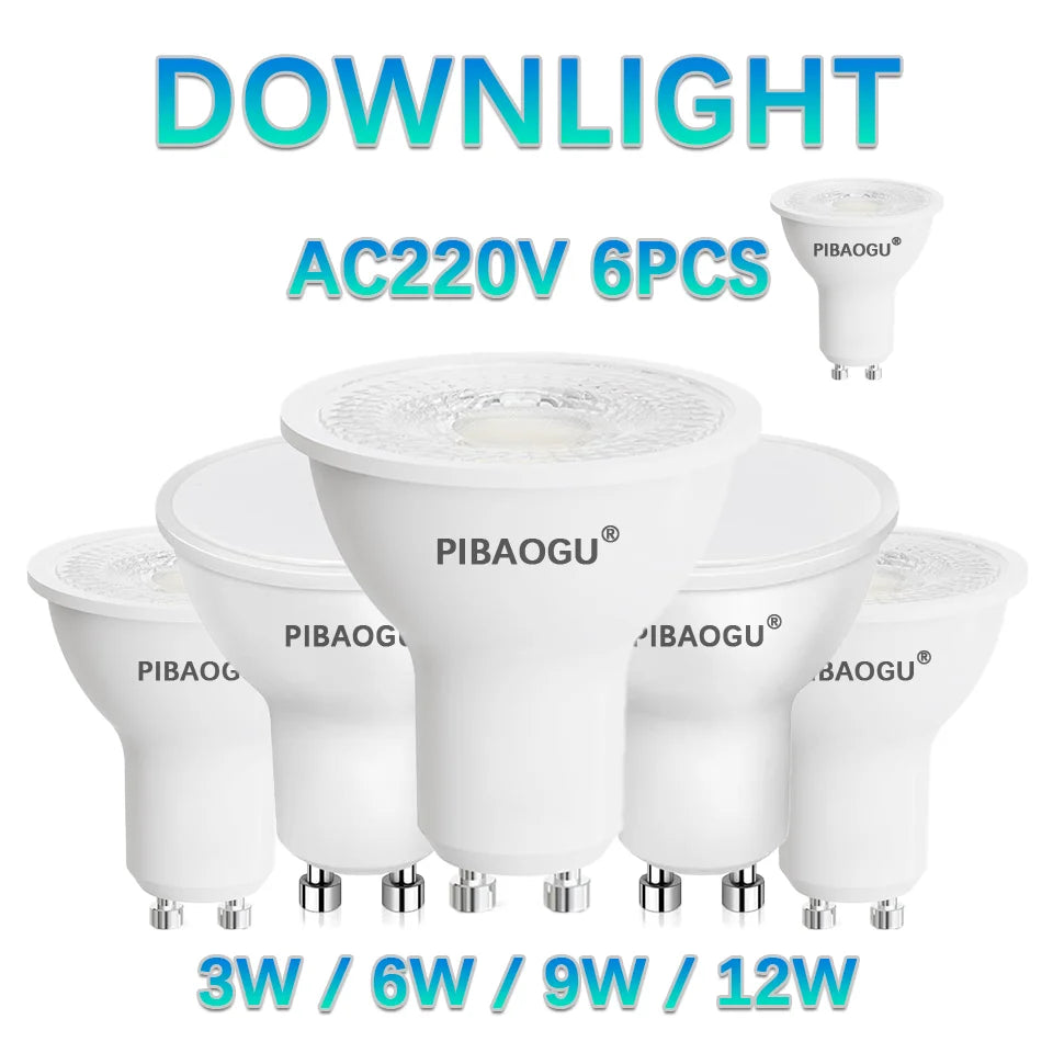 6PCS GU10 LED Spotlights AC175–265V – 3W/6W/9W/12W No Flicker Bulbs, 120°/38° Beam, Halogen Replacement