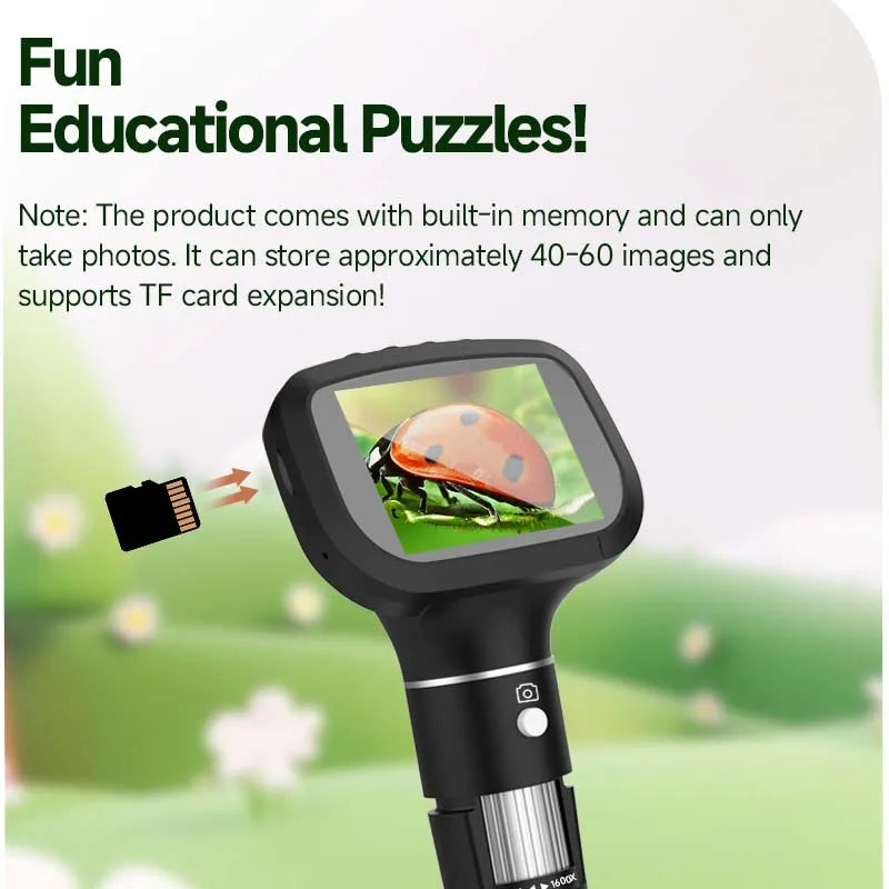 Dodosee 2.4" Digital Microscope 1600X 1080P – Handheld Portable Magnifier with 8 LED Lights for Coins, Kids Learning, Photo & Video Inspection