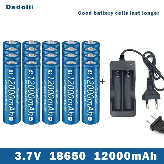 18650 3.7V 12000mAh Li-ion Rechargeable Battery – For Flashlights, Torches + Charger Included