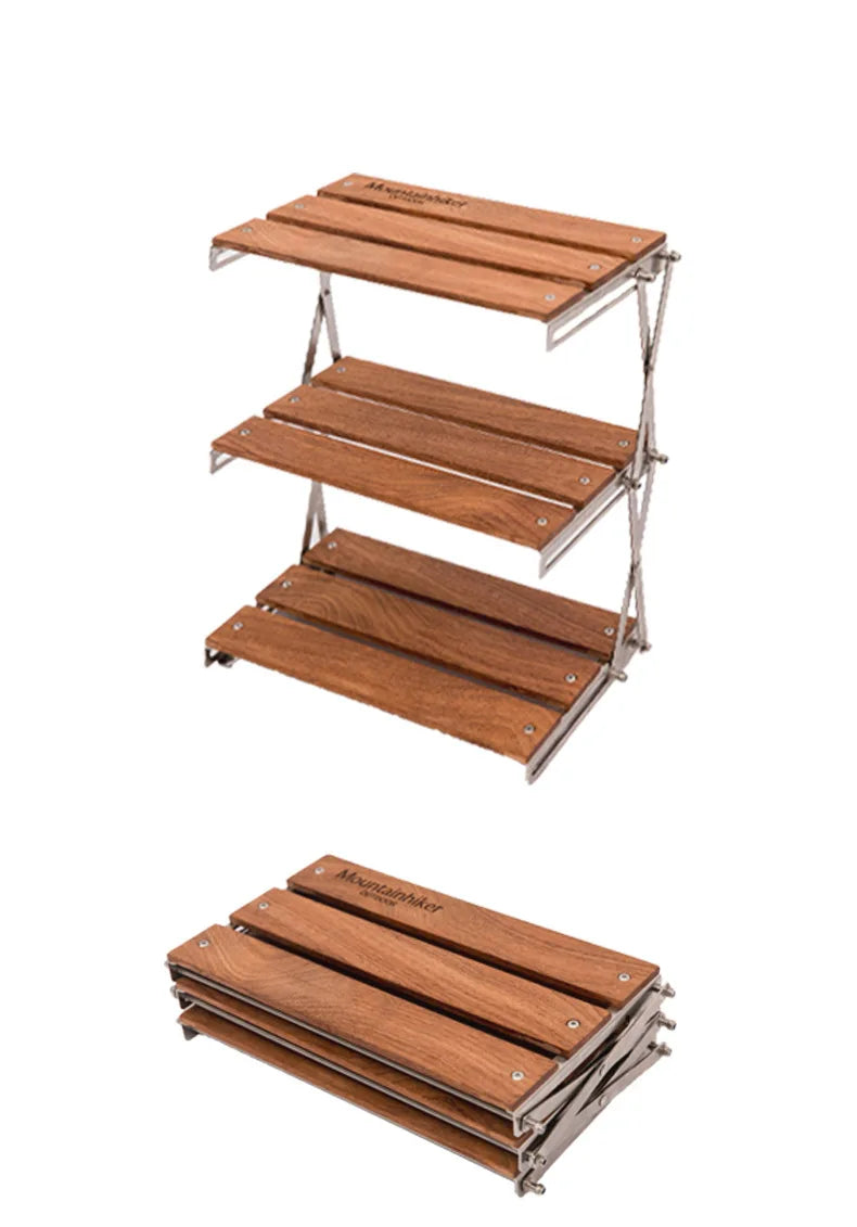 MOUNTAINHIKER Portable Camping Rack – 3-Tier Foldable Outdoor Table for Picnic & BBQ, Easy to Carry