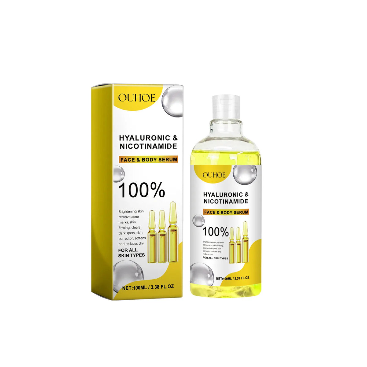 Hyaluronic Acid & Vitamin C Facial Serum – AHA Brightening, Dark Spot Care, Pore Care & Hydrating Skin Repair Treatment
