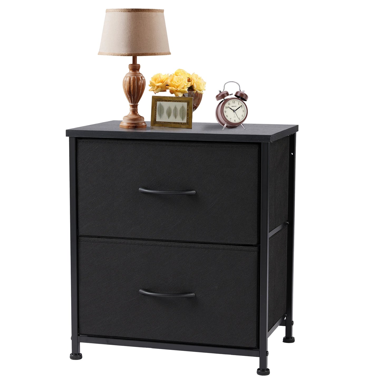 Nightstand Bedside Table – Coffee, Sofa & Tea Table with 2 Fabric Drawers for Bedroom Storage & Clothes Display