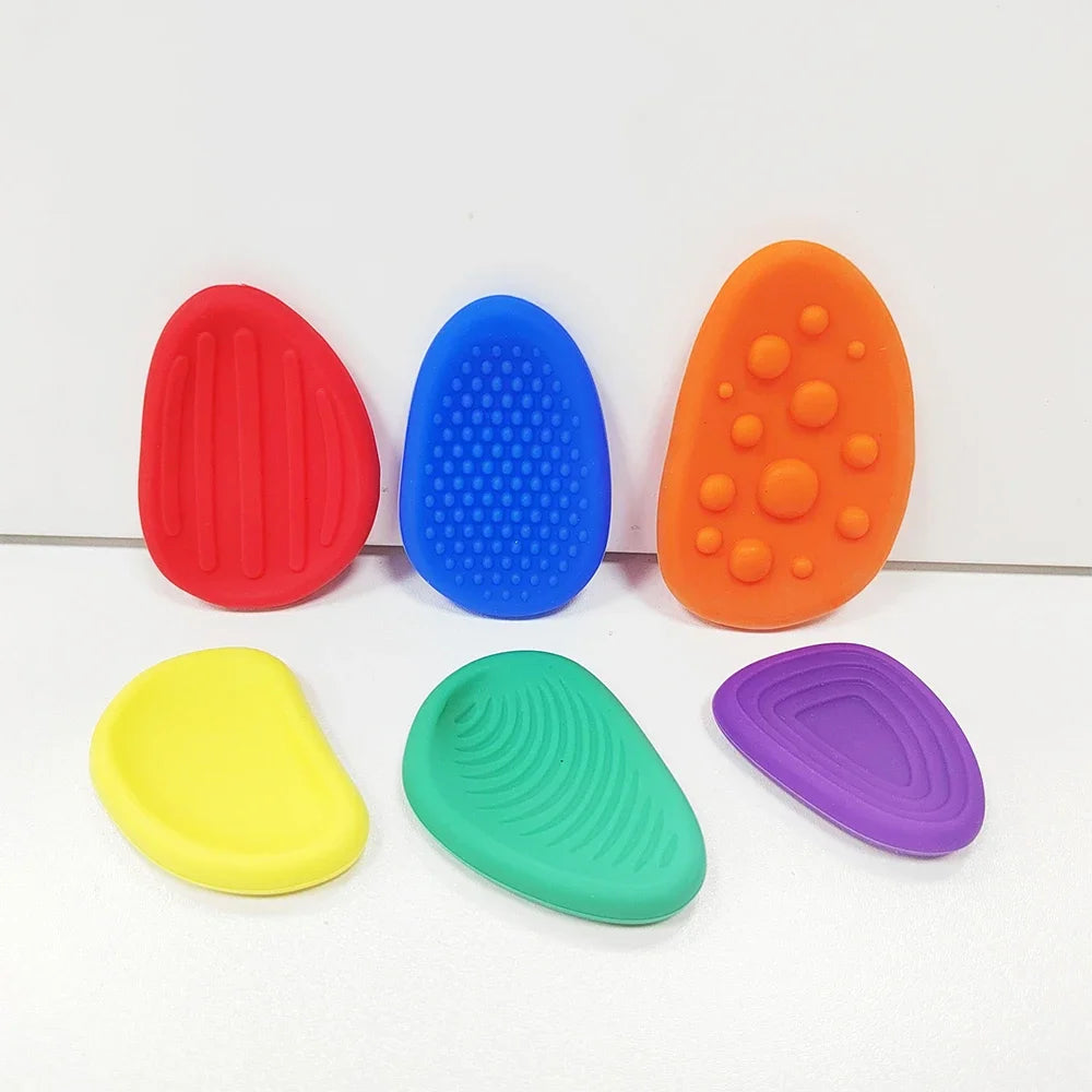 6-Pack Sensory Stone Fidget Toys - Textured Silicone Stress Relief & Calming Toys