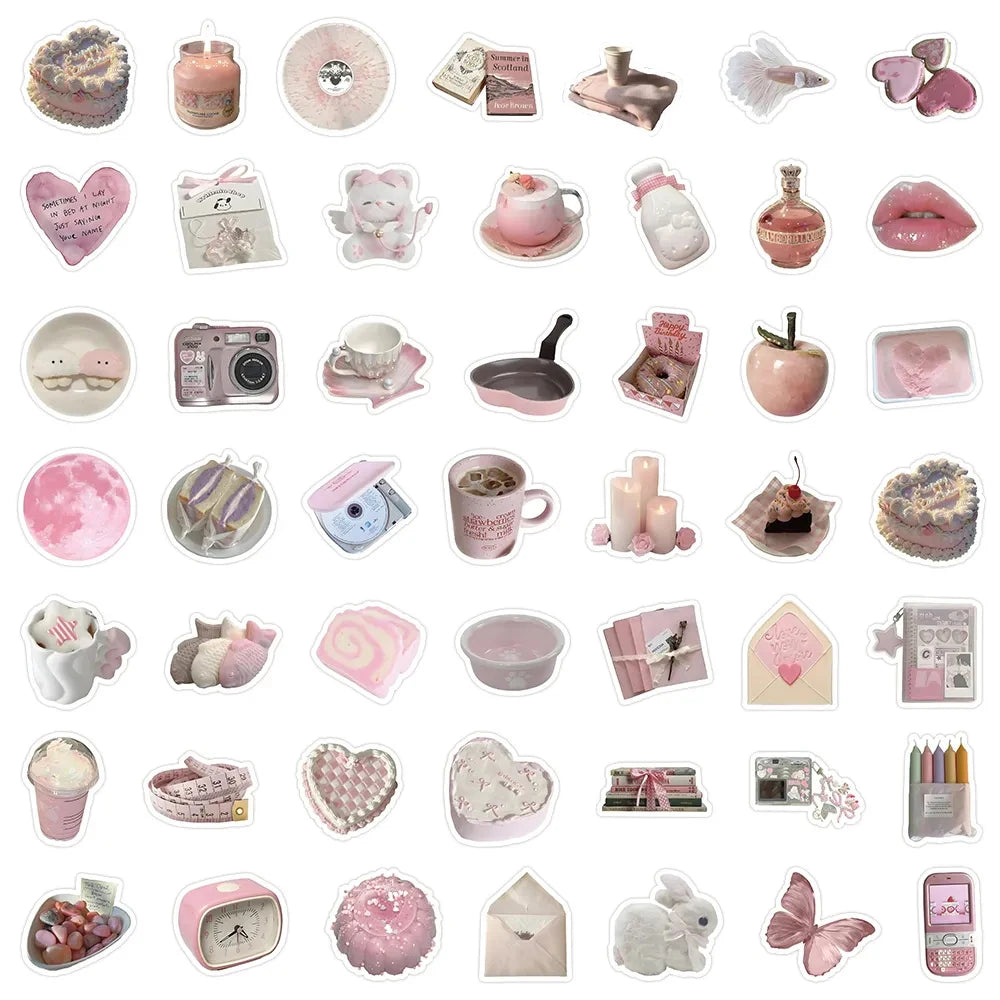 Cute Pink Cartoon Stickers - Aesthetic Decals for Laptop, Phone, Diary, Scrapbook and Kids DIY Crafts