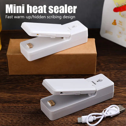 Rechargeable 2-in-1 Mini Bag Sealer with Cutter Knife - USB Chargable, Portable Heat Sealer for Plastic Bag Food Storage