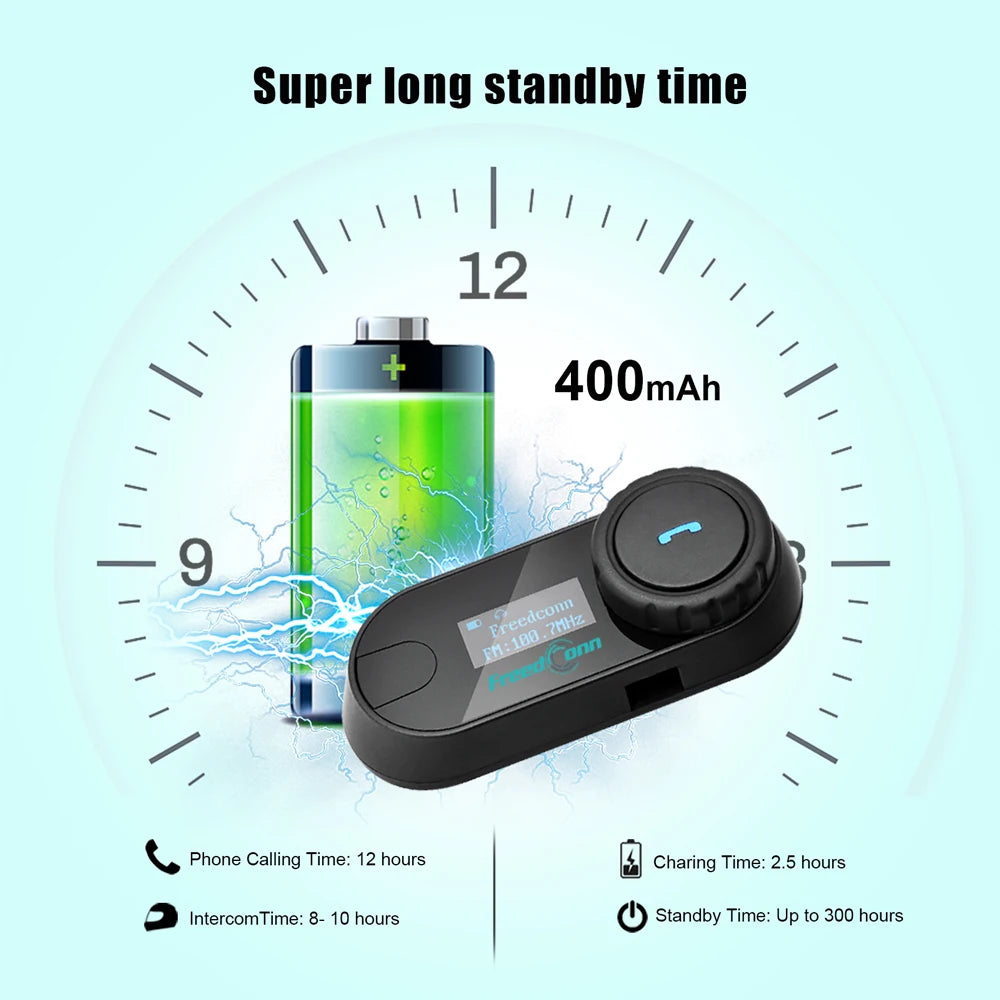 Freedconn T Com SC Bluetooth Motorcycle Intercom – Helmet Headset, Wireless Communication, BT 5.0, Music Share, 6 Riders, FM