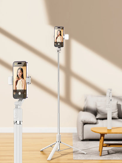 170cm/67in Selfie Stick Tripod – Extendable Aluminum Stand with Fill Light & Bluetooth Remote, Compatible with iPhone & Android