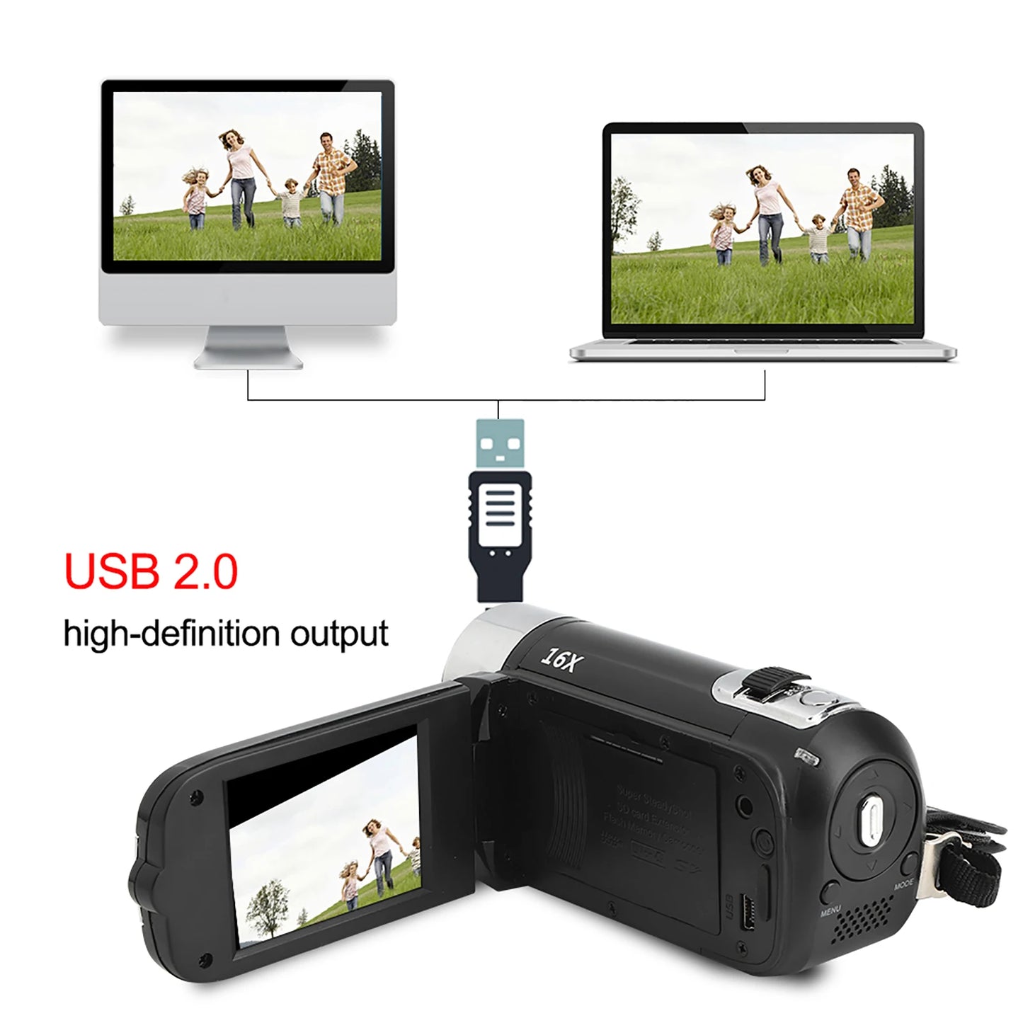 DH-90 16X Digital Zoom Camcorder – 2.7" Color Display, HD Image & Video Shooting, 110-240V