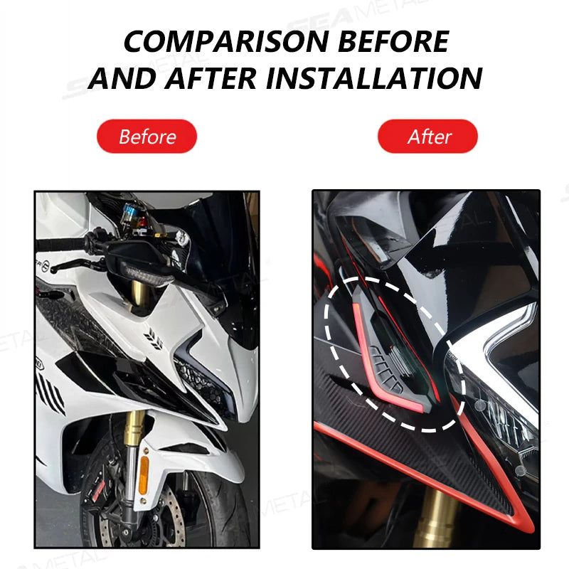 BLALION 2PCS Motorcycle Side Wing LED Lights — 12V Universal Aerodynamic Spoiler Lamps, Decoration & Modification Kit