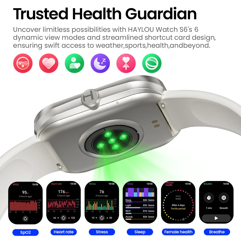 HAYLOU Watch S6 Smartwatch — 2.01" HD Display, Bluetooth Voice Calls, IP68 Waterproof Fitness Tracker