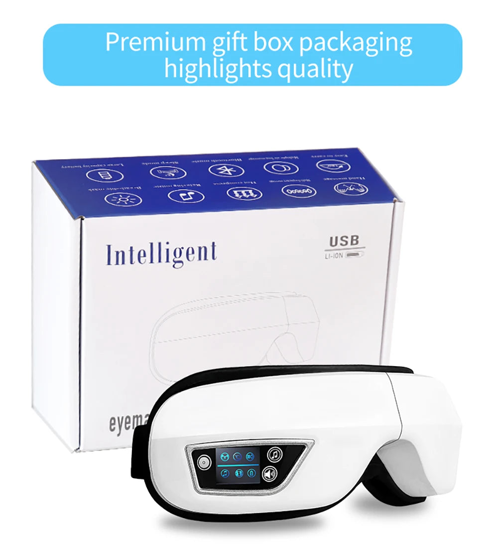 6D Smart Eye Massager — Vibration & Hot Airbag Compress, Bluetooth Music Eye Massage Glasses for Relaxation & Fatigue Relief