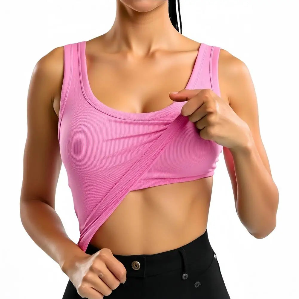 Women’s Built-In Bra Tank Top - Double-Layer Square Neck Yoga Camisole Vest