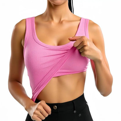 Women’s Built-In Bra Tank Top - Double-Layer Square Neck Yoga Camisole Vest