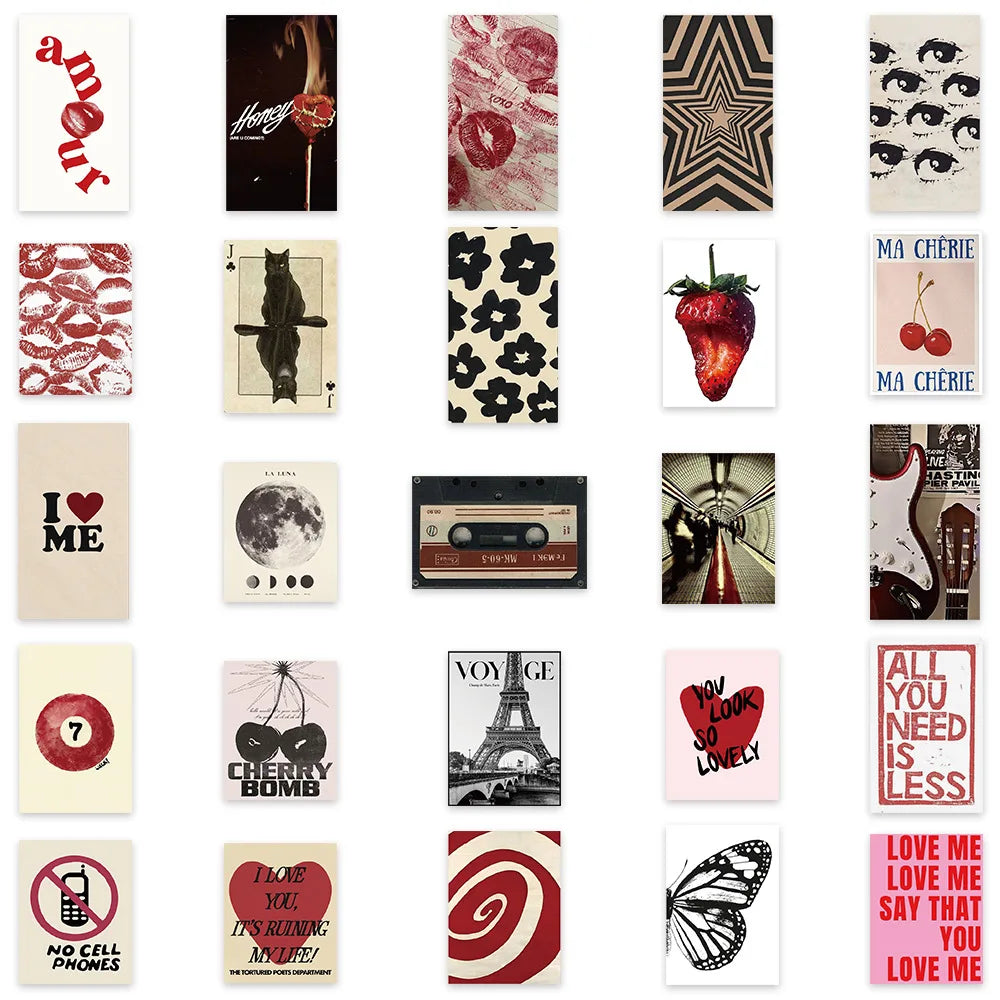 50Pcs Retro Y2K Stickers - Waterproof DIY Decals for Scrapbook, Phone, Luggage & Skateboard Decoration
