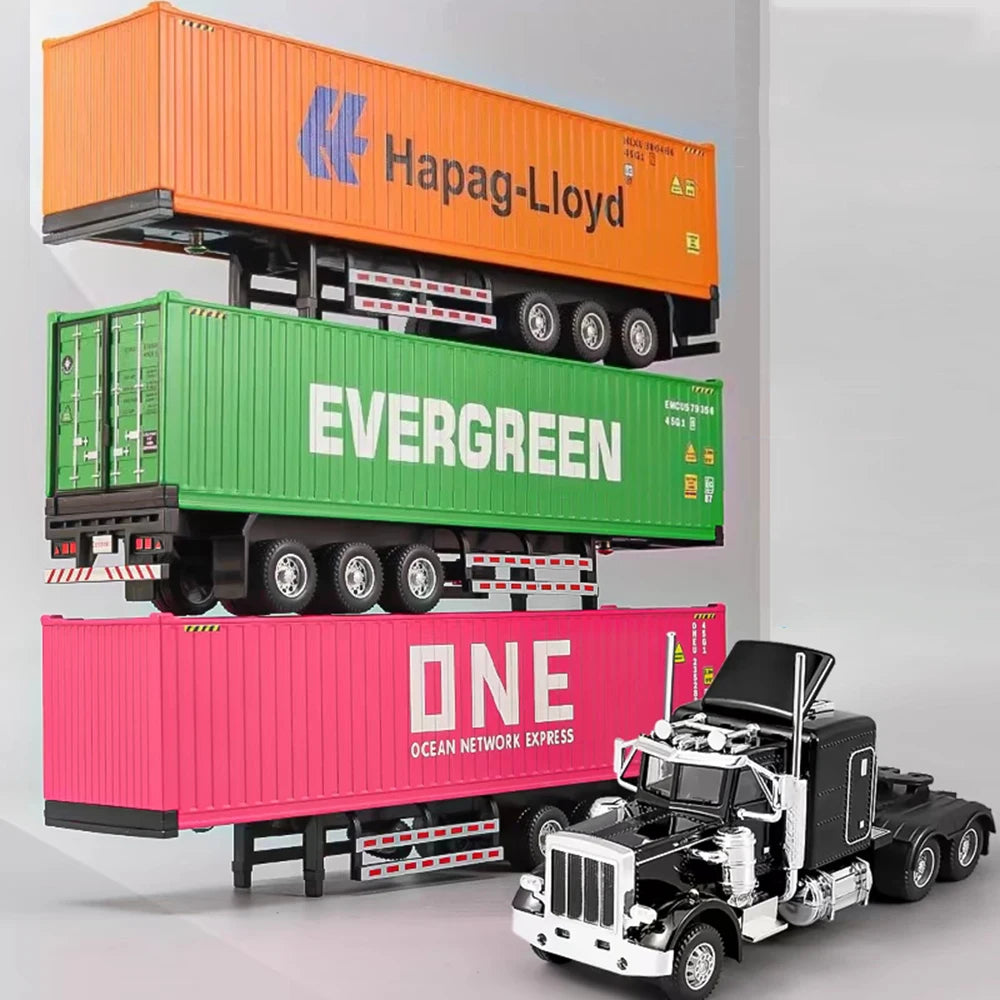 1:50 Diecast Transport Truck Model — Alloy Container Trailer with Doors, Light & Sound, Miniature Toy Gift for Kids