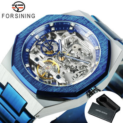 Forsining Men’s Automatic Mechanical Watch – Luminous Hands, Stainless Steel Strap, Luxury Skeleton Fashion Watch