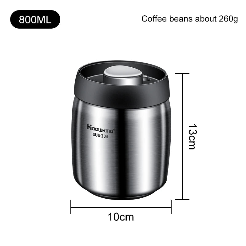 Vacuum Sealed Coffee Bean Storage Tank – 304 Stainless Steel Moisture-Proof Food Jar for Home