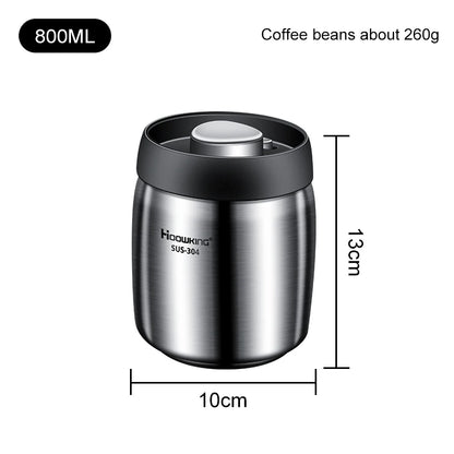 Vacuum Sealed Coffee Bean Storage Tank – 304 Stainless Steel Moisture-Proof Food Jar for Home