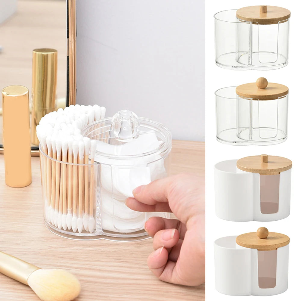 Cotton Round Pad & Powder Puff Holder – Dustproof Portable Makeup Organizer Box for Home, Durable Bathroom Storage Jar