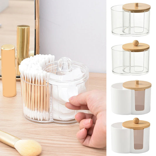 Cotton Round Pad & Powder Puff Holder – Dustproof Portable Makeup Organizer Box for Home, Durable Bathroom Storage Jar