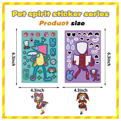 8-Sheet Cartoon Digital Circus Face Puzzle Stickers – DIY Expression Matching Game and Creative Educational Toy for Kids