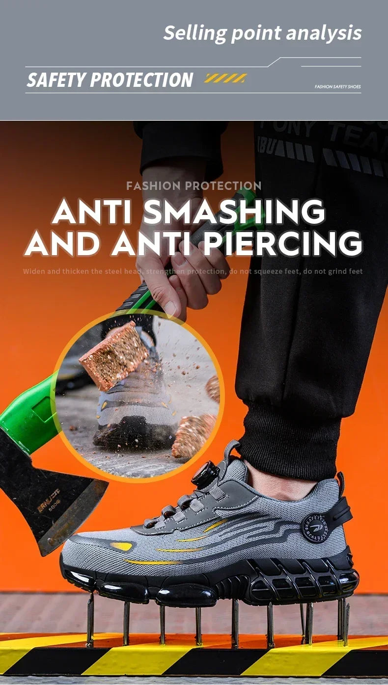 Rotating Button Safety Shoes for Men – Anti-Smash, Anti-Puncture Work & Security Protective Boots, Fashion Sport Design