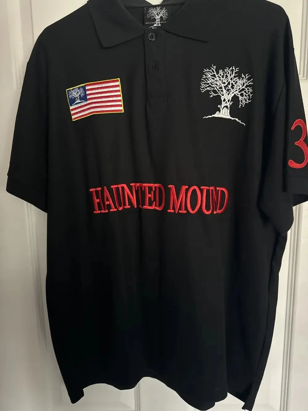 Haunted Mound Polo Shirt - Retro Y2K Streetwear Cotton Embroidered Short Sleeve Casual Top for Men